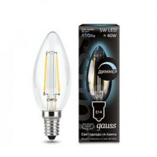 Лампа светодиодная LED 5Вт 230в, E14 Filament белый, dim свеча, Gauss