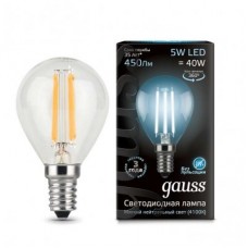 Лампа светодиодная LED 5Вт 230в, E14 Filament белый шар Gauss