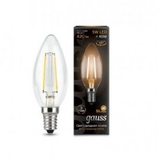 Лампа светодиодная LED 5Вт 230в, E14 Filament теплый, свеча Gauss