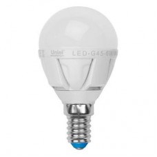 Лампа светодиодная LED-G45-6Вт/WW/E14/FR/DIM PLP01WH 6Вт шар 3000К тепл. бел. E14 600лм 220В диммир. упак. картон Uniel UL-00000694