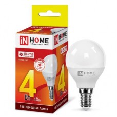 Лампа светодиодная LED-ШАР-VC 4Вт 230В E14 3000К 360лм IN HOME 4690612030517