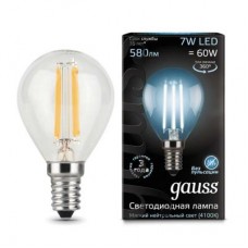 Лампа светодиодная LED 7Вт 230в, E14 Filament белый шар Gauss