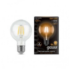 Лампа светодиодная LED 6вт E27,Filament,теплый,шар,Gauss