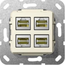 Розетка компьютерная 4-местная MJ RJ45 Gira System 55 6a кат кремовый глянцевый 569801