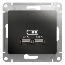 Механизм розетки USB 1-м СП Glossa 5В/2100мА 2х5В/1050мА антрацит SchE GSL000733