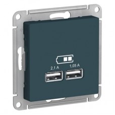 Механизм розетки USB ATLAS DESIGN 5В 1порт х 2.1А 2порта х 1.05А изумруд SchE ATN000833